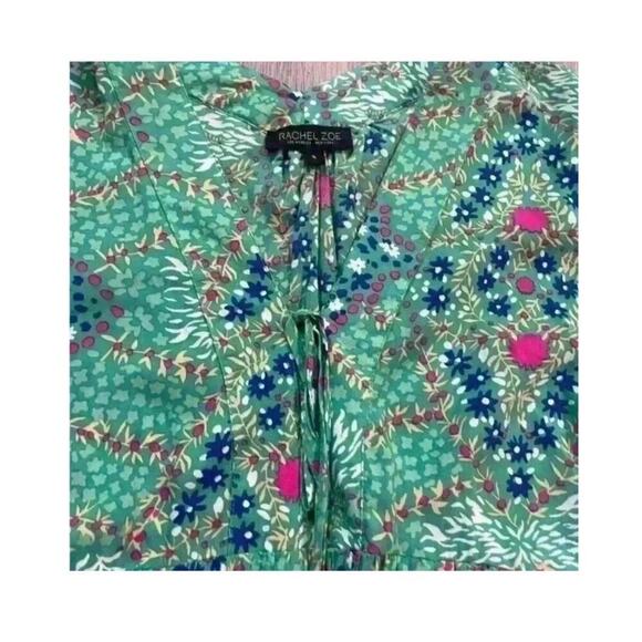 Rachel Zoe Women’s Top Green Floral Bell Ruffle Sleeve Blouse, Small, Colorful - Picture 3 of 7